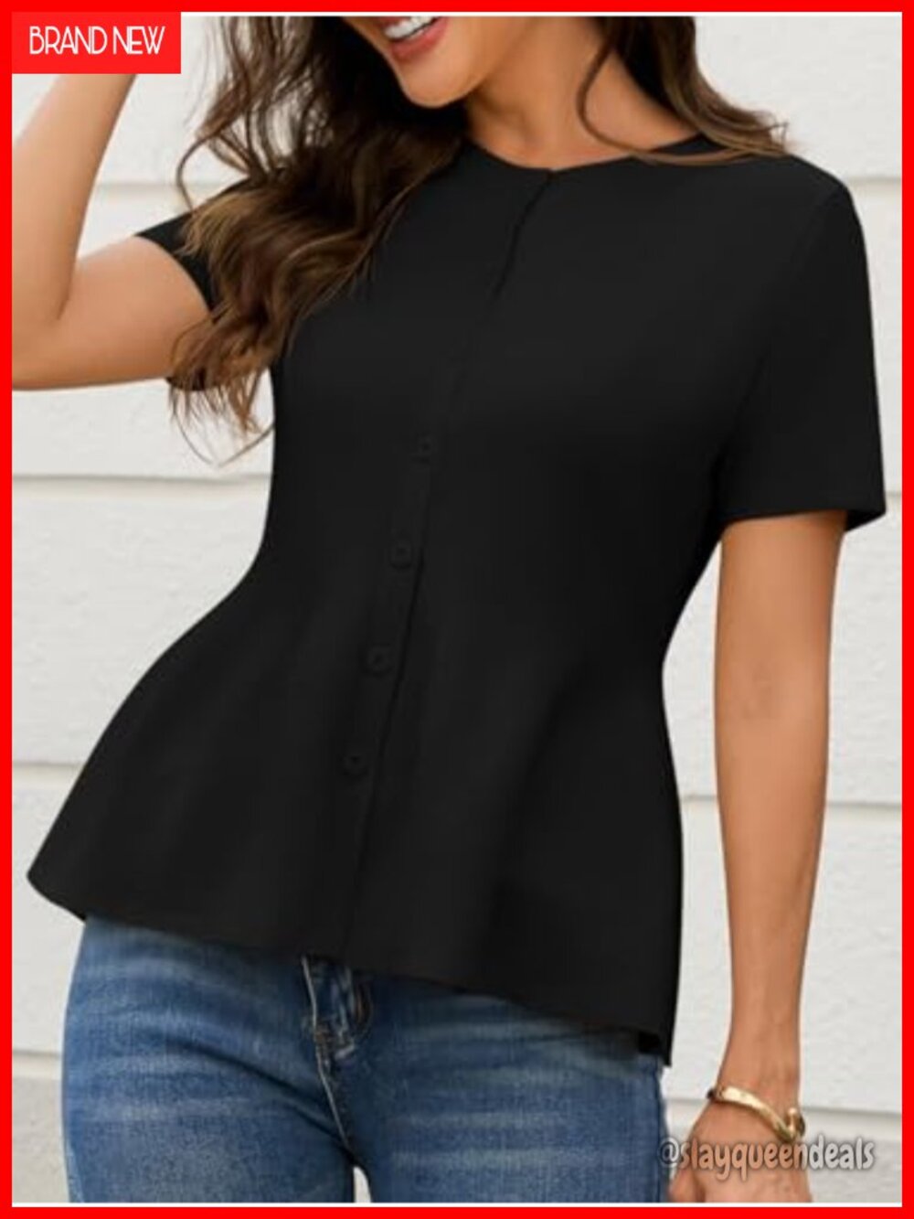 Short Sleeve Babydoll Cardigan with Button Closure and Flare Hem - Picture 4 of 6